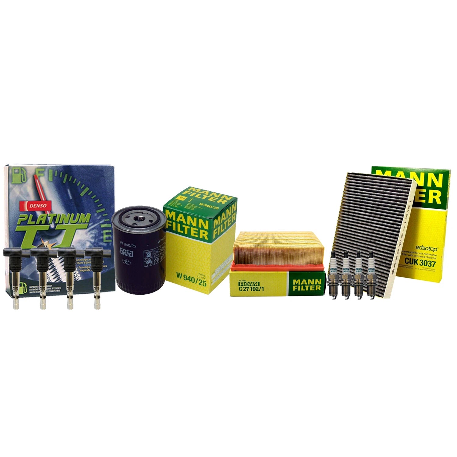 Set of 4 Mann Filters & 4 Denso Platinum TT Spark Plugs for Audi 1.8L