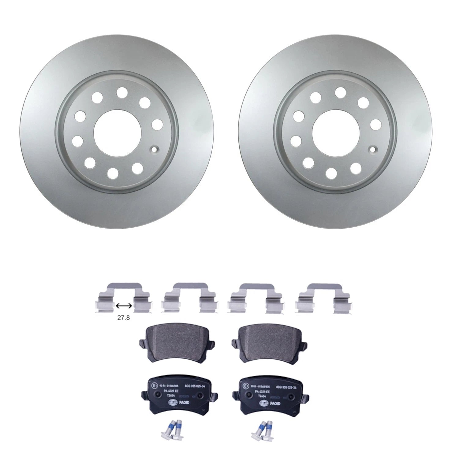 Hella Rear Rotors & Low-Met Disc Brake Pad Kit for Audi Q3 (2015–2020) & VW CC, Passat, Tiguan (2012–2019)