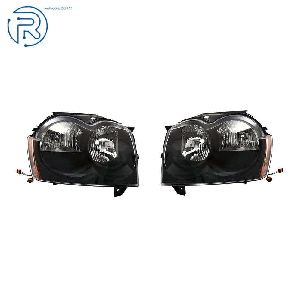 Halogen Headlights for Jeep Grand Cherokee (2005–2007) Left & Right Black Housing