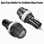 2Pcs Fuse Holders for Glass Tube Fuses 10A 5x20mm Panel Mount