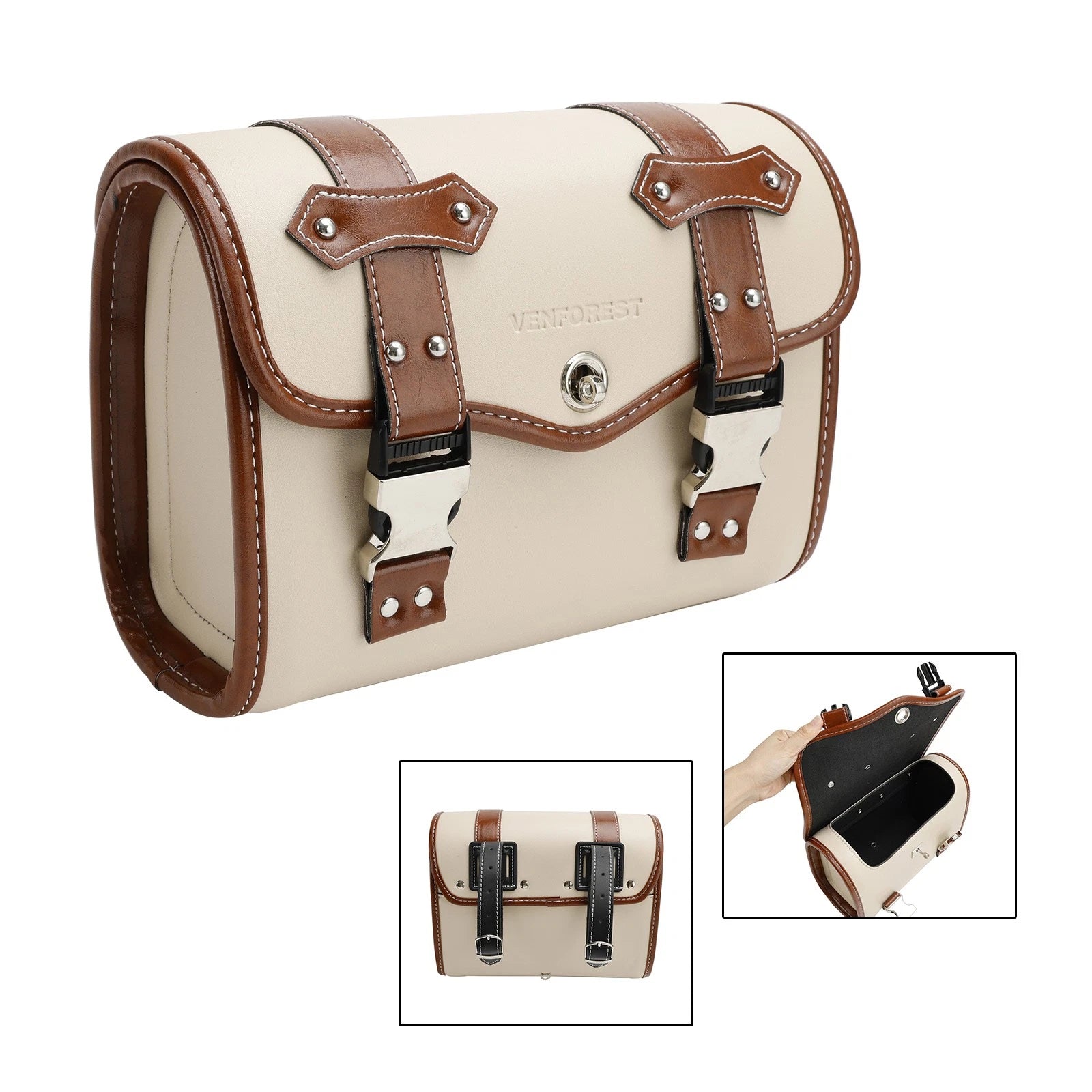 Side Saddlebag Tool Bag for Motorbike (Color Matching, White)