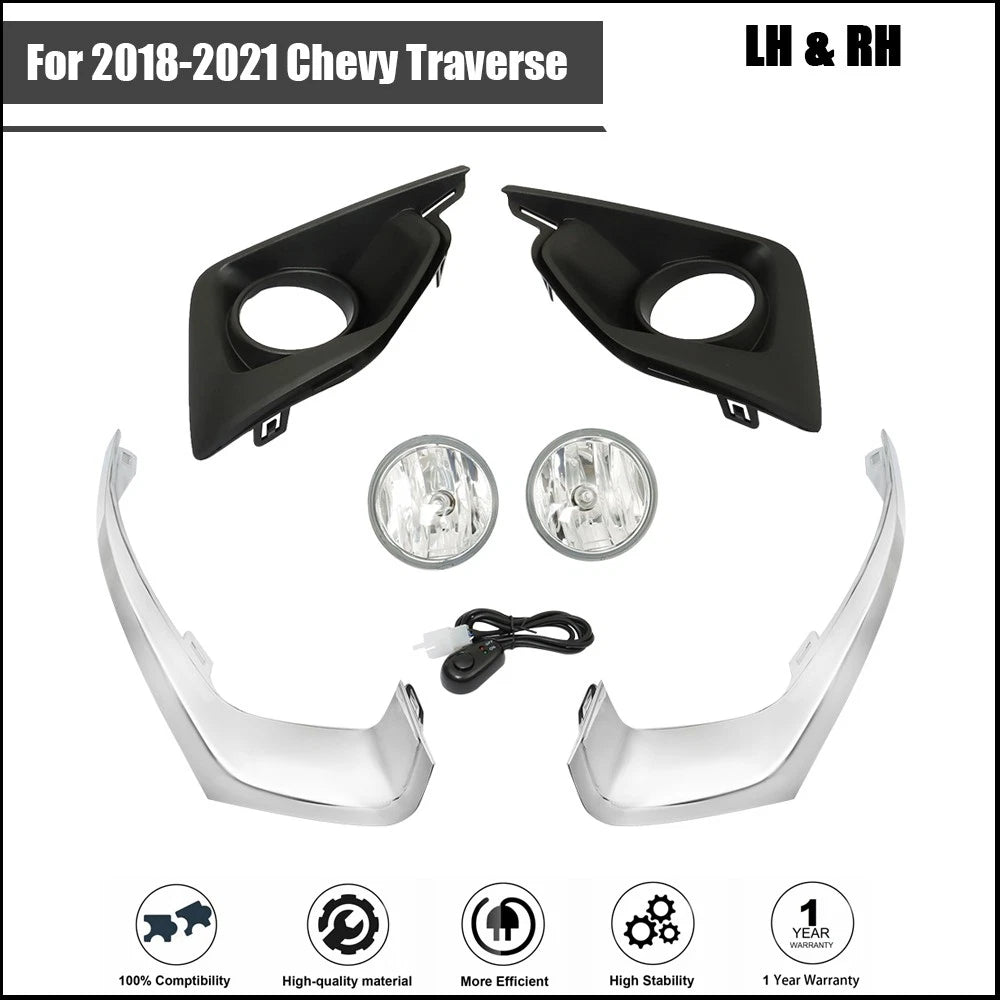 Fog Lights Set for Chevy Traverse (2018â2021) with Bezel, Harness, Switch, Relay