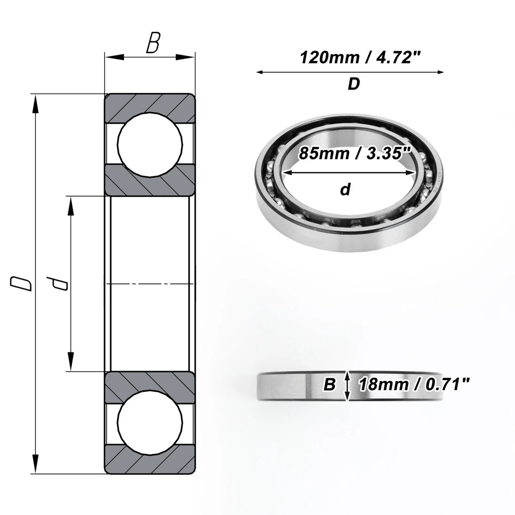 Deep Groove Ball Bearing 85x120x18mm for Scooter Skateboard (1 Pc)
