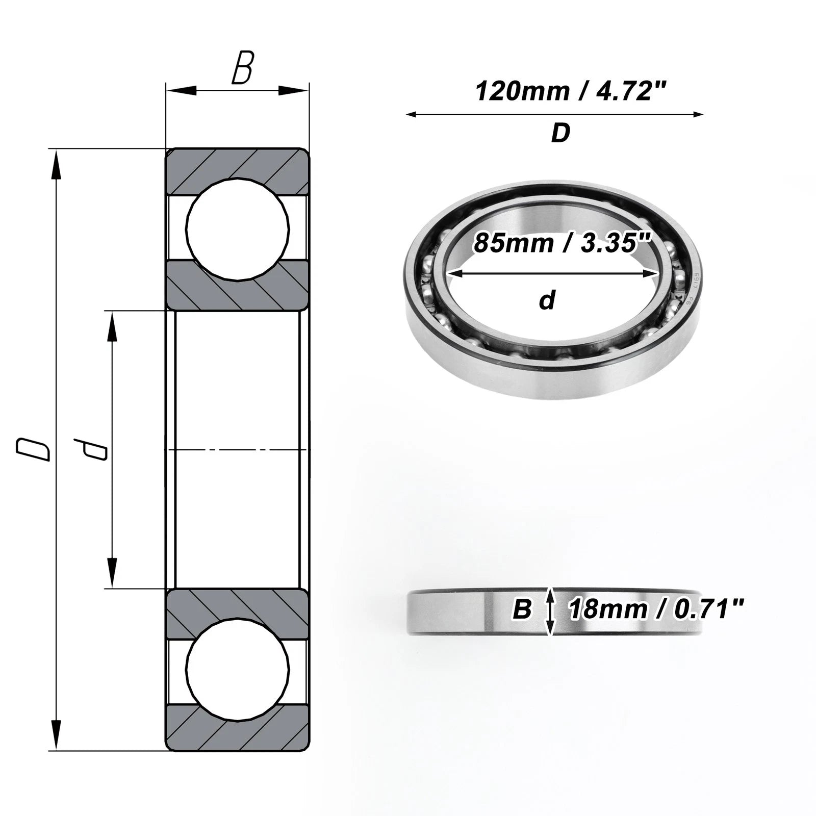 Deep Groove Ball Bearing 85x120x18mm for Scooter Skateboard (1 Pc)
