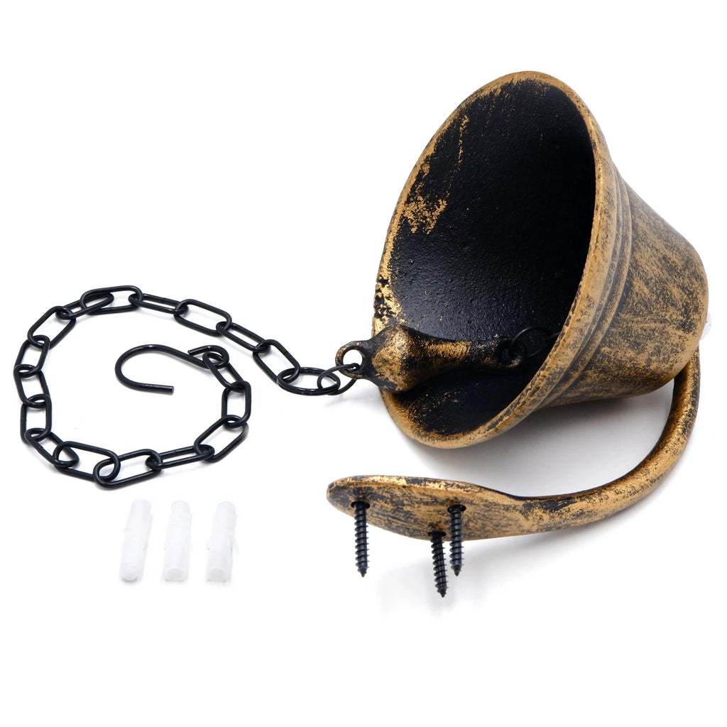 Dinner Bell Wall Hanging Mount Solid Iron Decoration Gold Small