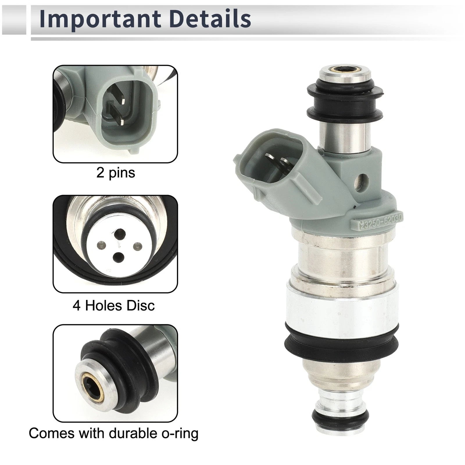 Fuel Injector No. 23209-62030 for Toyota 4Runner (1996–1998) 1 Pc Silver Tone