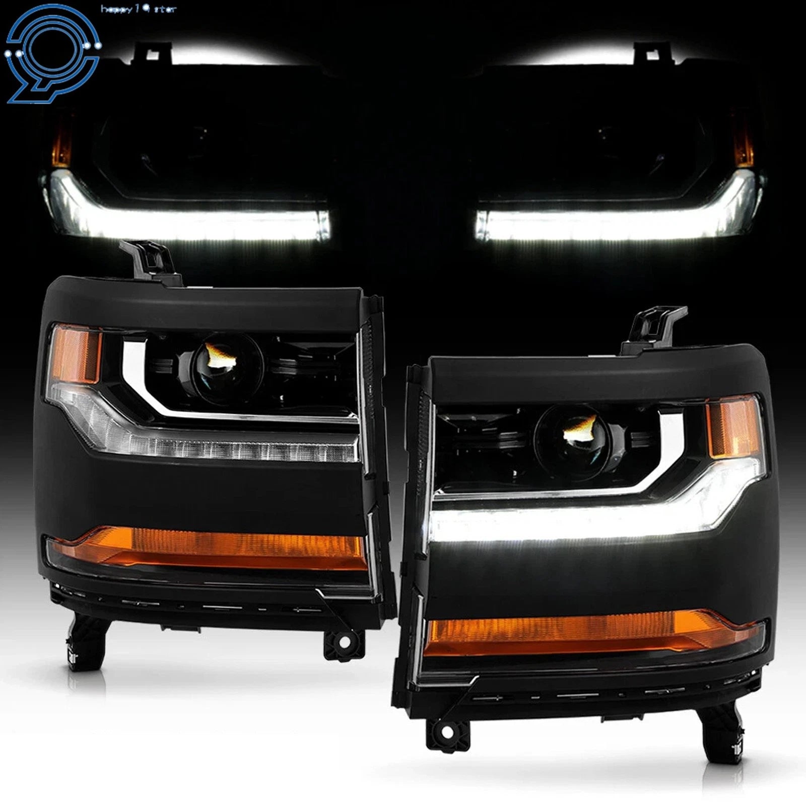 Set of 2 Headlight HID/Xenon w/LED DRL for Chevy Silverado 1500 (2016–2018)