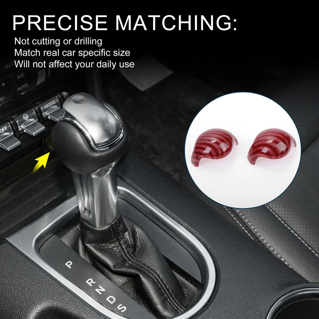 Set of 1 Gear Shift Knob Decorator Cover for Ford Mustang (2015–2023) Carbon Fiber Red