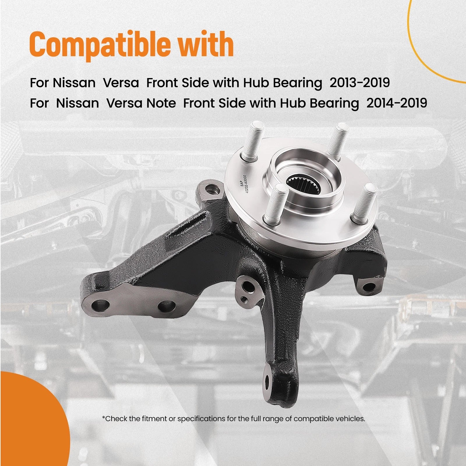 Pair Front Knuckle & Wheel Hub Bearing for Nissan Versa & Versa Note (2014-2019)