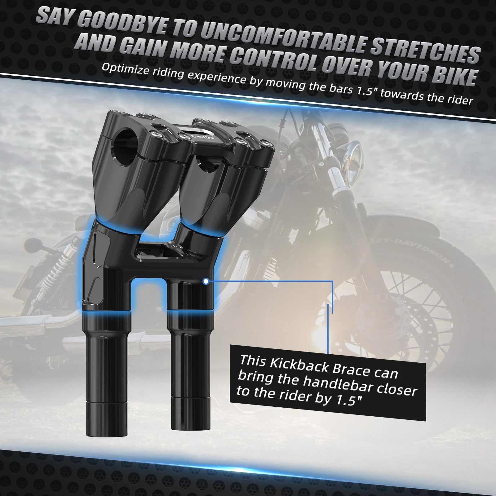 Set of 1" Bar Kickback Risers for Harley Street Bob FXBB 107 (2018–2020), FXBBS 114 (2021–2023)