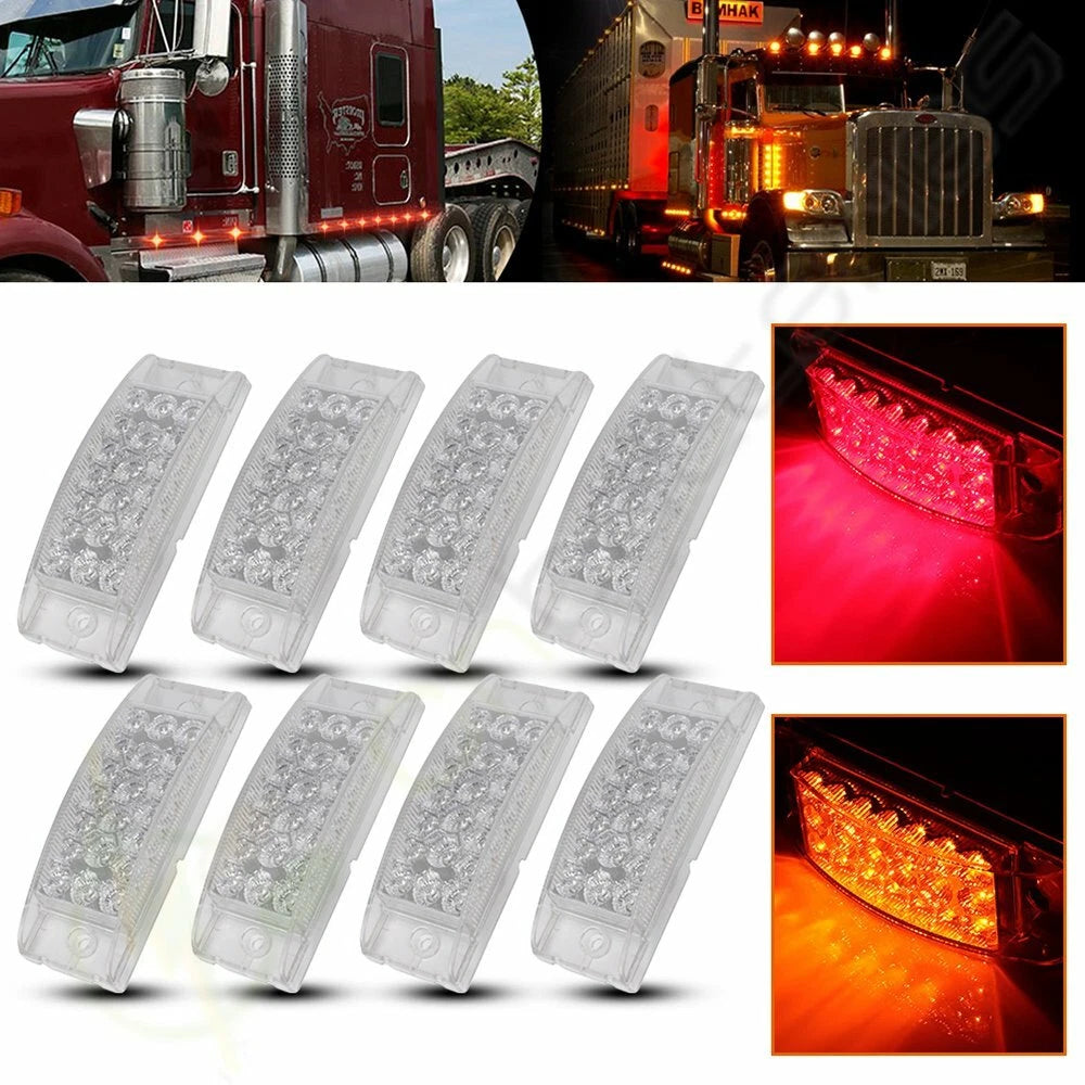 Set of 4 Clear Lens Red Amber Side Marker Turn Signal Lights for Truck Trailer