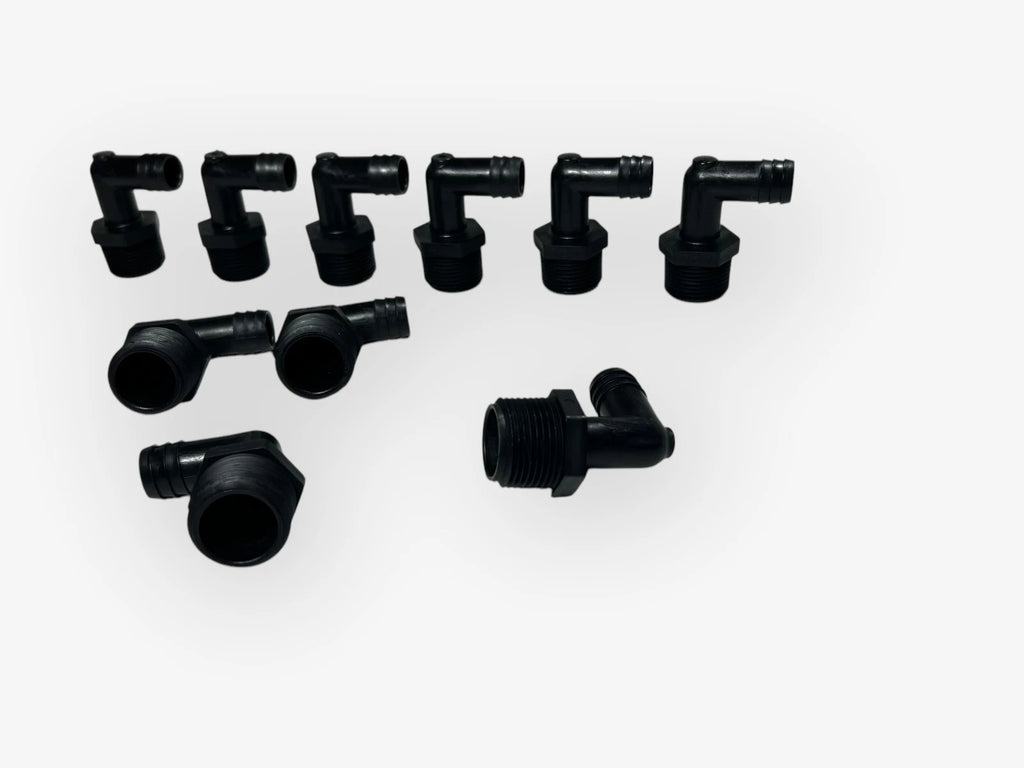 Set of 10 Thogus 62048 3/4in NPT x 5/8in HB 90 Elbow HDPE Black