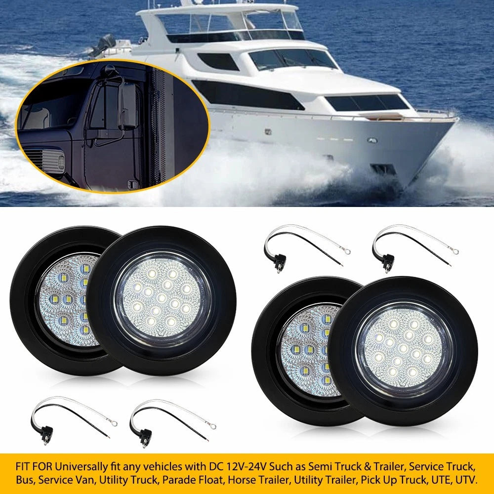 Set of 4 2.5" Clear Cover White LED Side Marker Lights for Truck Trailer