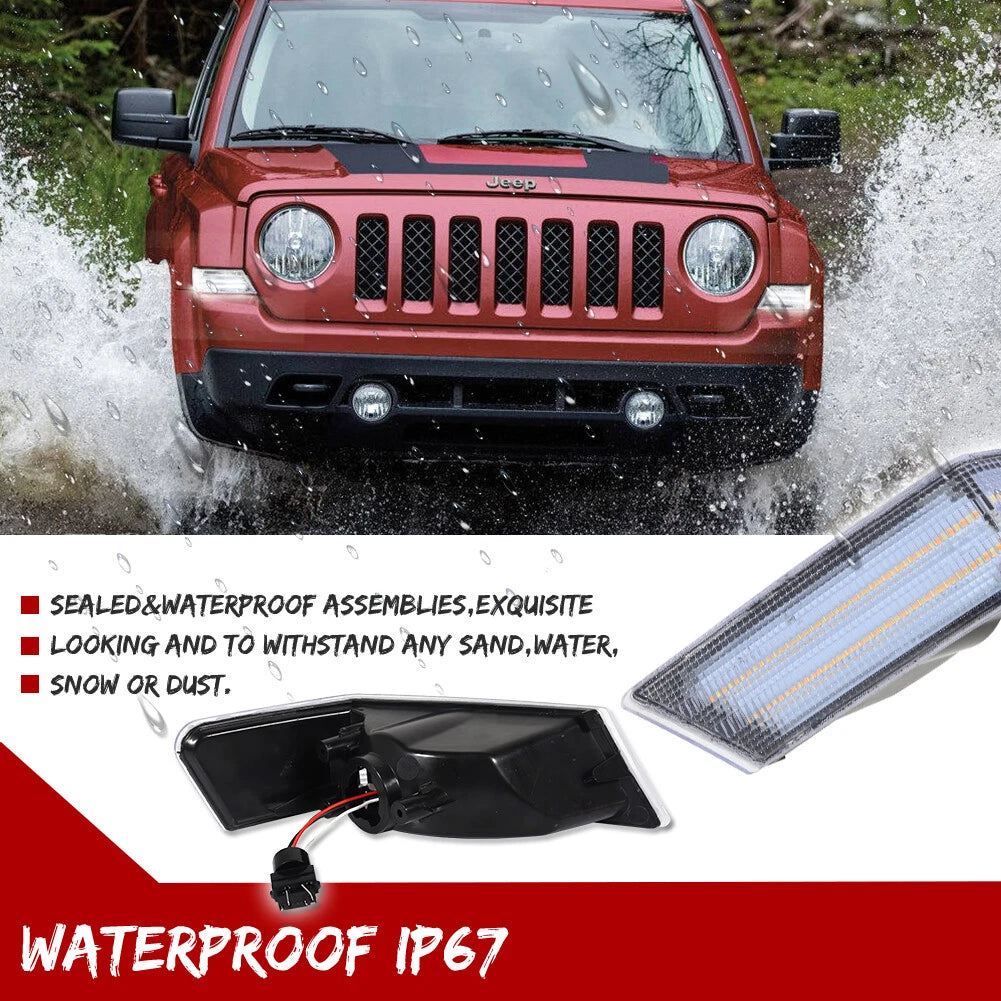 2X Clear Switchback LED Turn Signal Blinker Lights for Jeep Patriot (2007–2017)
