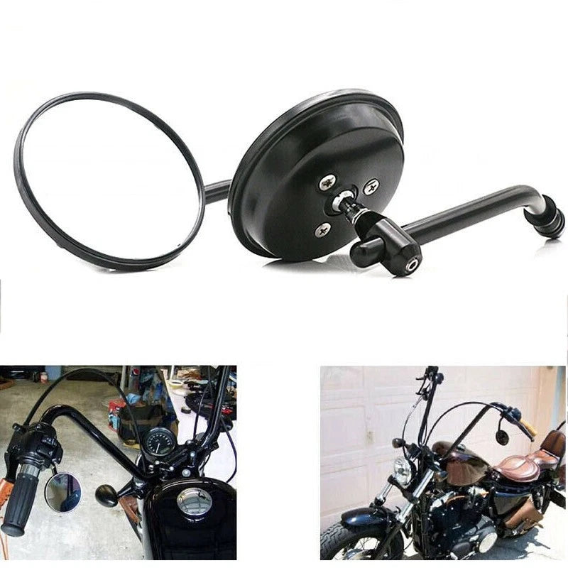 Black Round Side Rear View Mirrors for Harley Davidson (8mm)