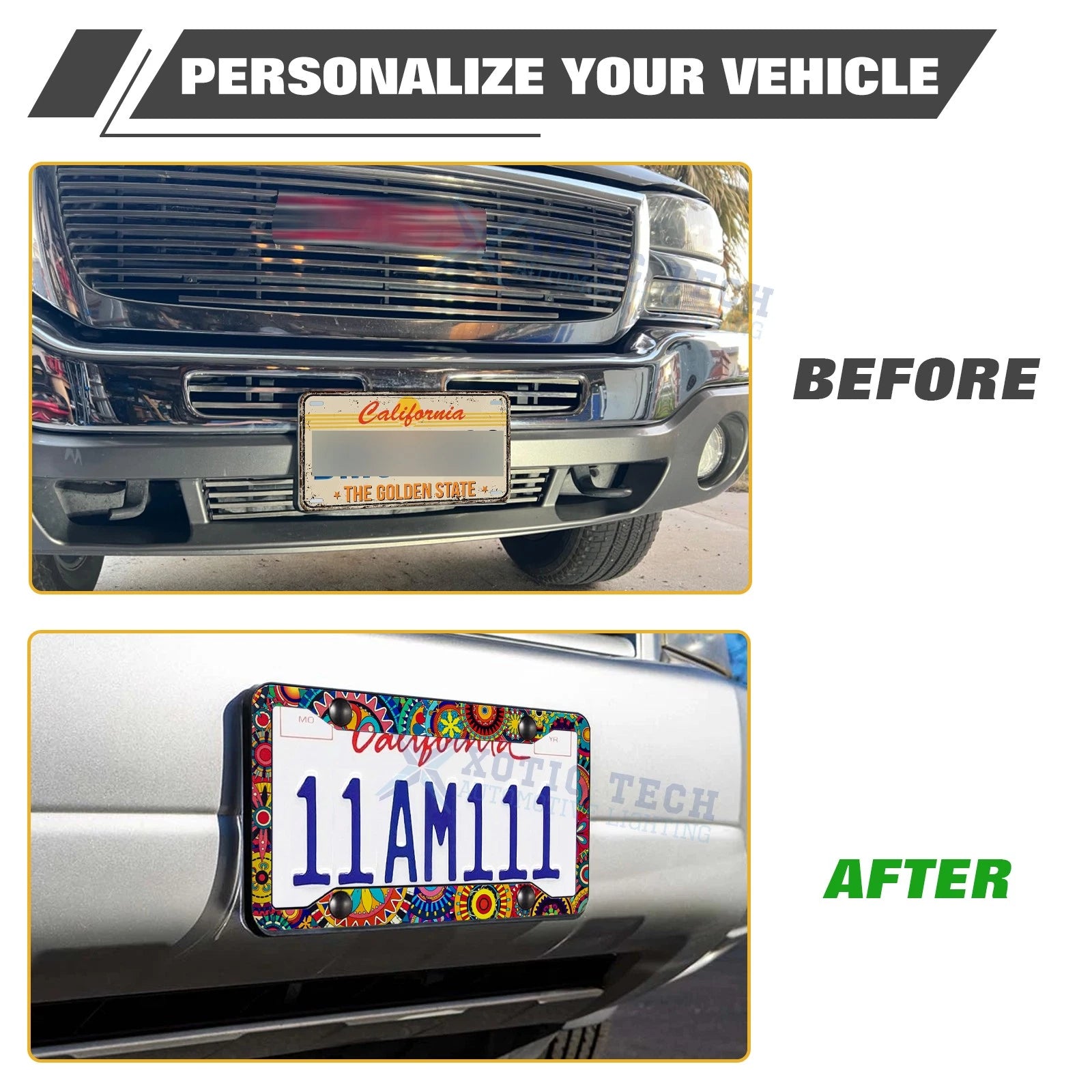 Tribal Print Universal License Plate Frame for Stainless Steel (Rust Proof)