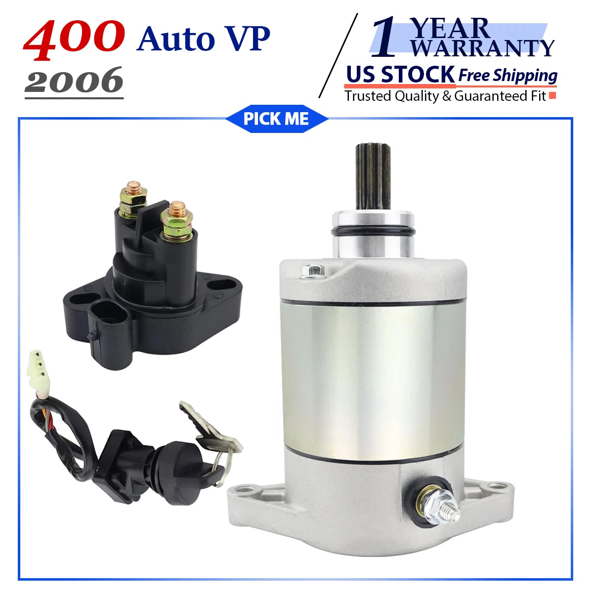 Starter for Arctic Cat 400 Auto VP 4x4 (2006) with Relay & Ignition Key Switch