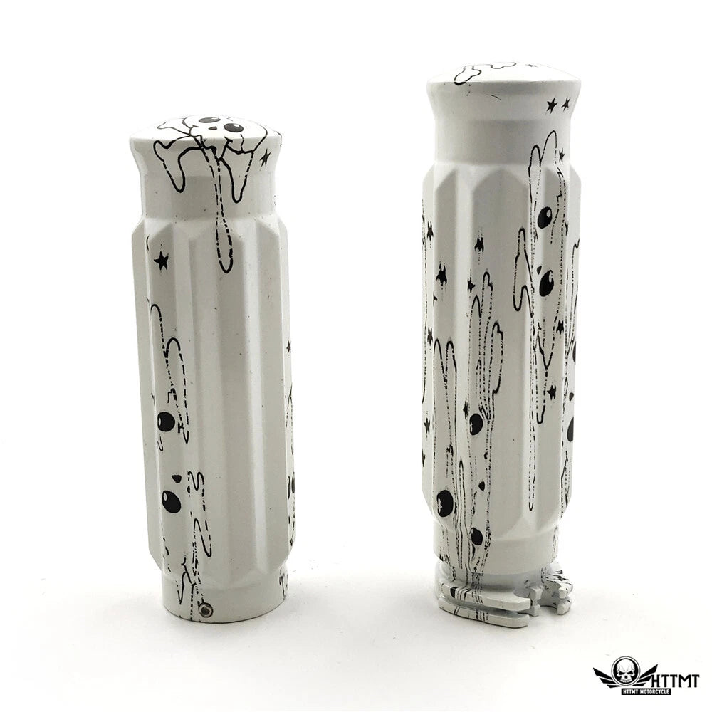 1" White Skull Star CNC Handle Bar Grips for Harley H