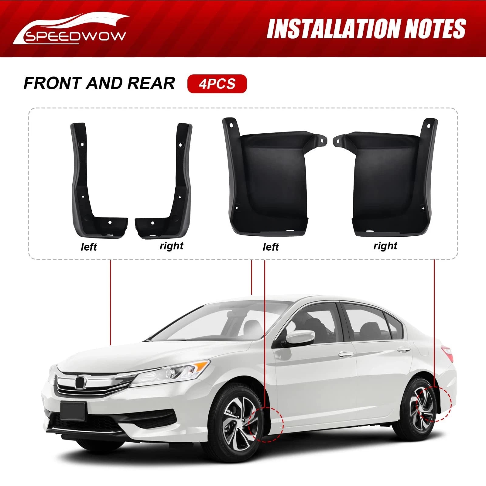 Mud Guards Splash Guards for Honda Accord (2016-2017) Front and Rear (4-Piece)