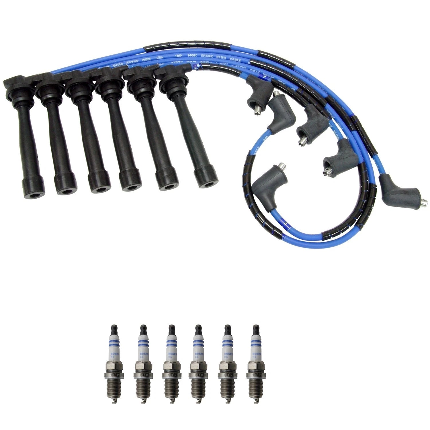 Set of 6 NGK Wire Set & Bosch Double Platinum Spark Plugs for Sportage Tucson