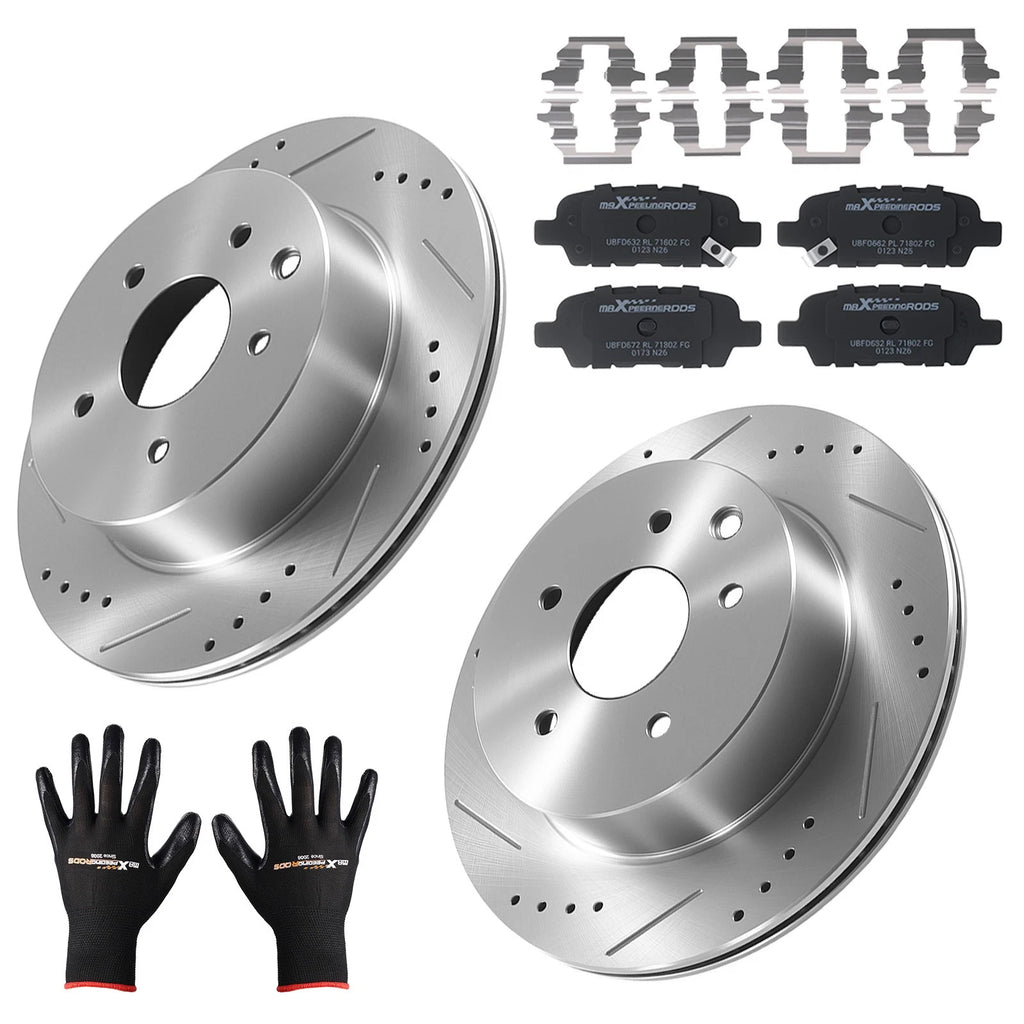 Rear Brake Rotors & Ceramic Pads Set for Nissan Rogue (2014–2020) X-Trail (2005–2006)