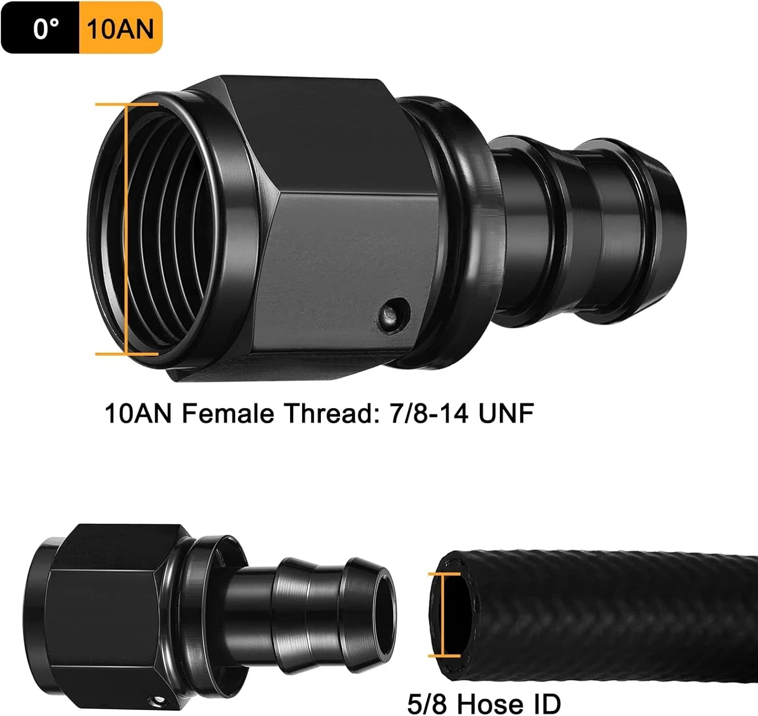 2X 10AN Straight Push Lock Hose End Fitting/Adaptor for Universal