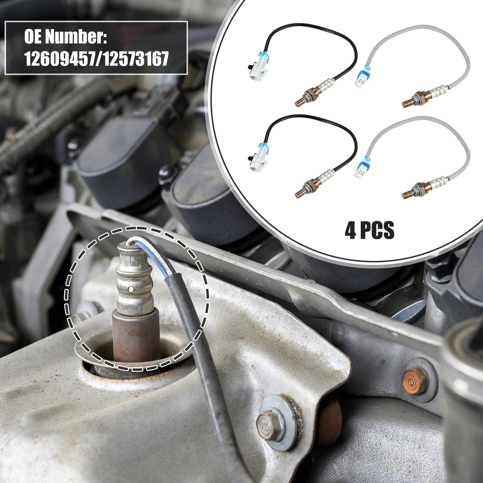 Set of 4 Oxygen Sensors O2 for Cadillac Escalade (2008–2014) No. 12609457/12573167