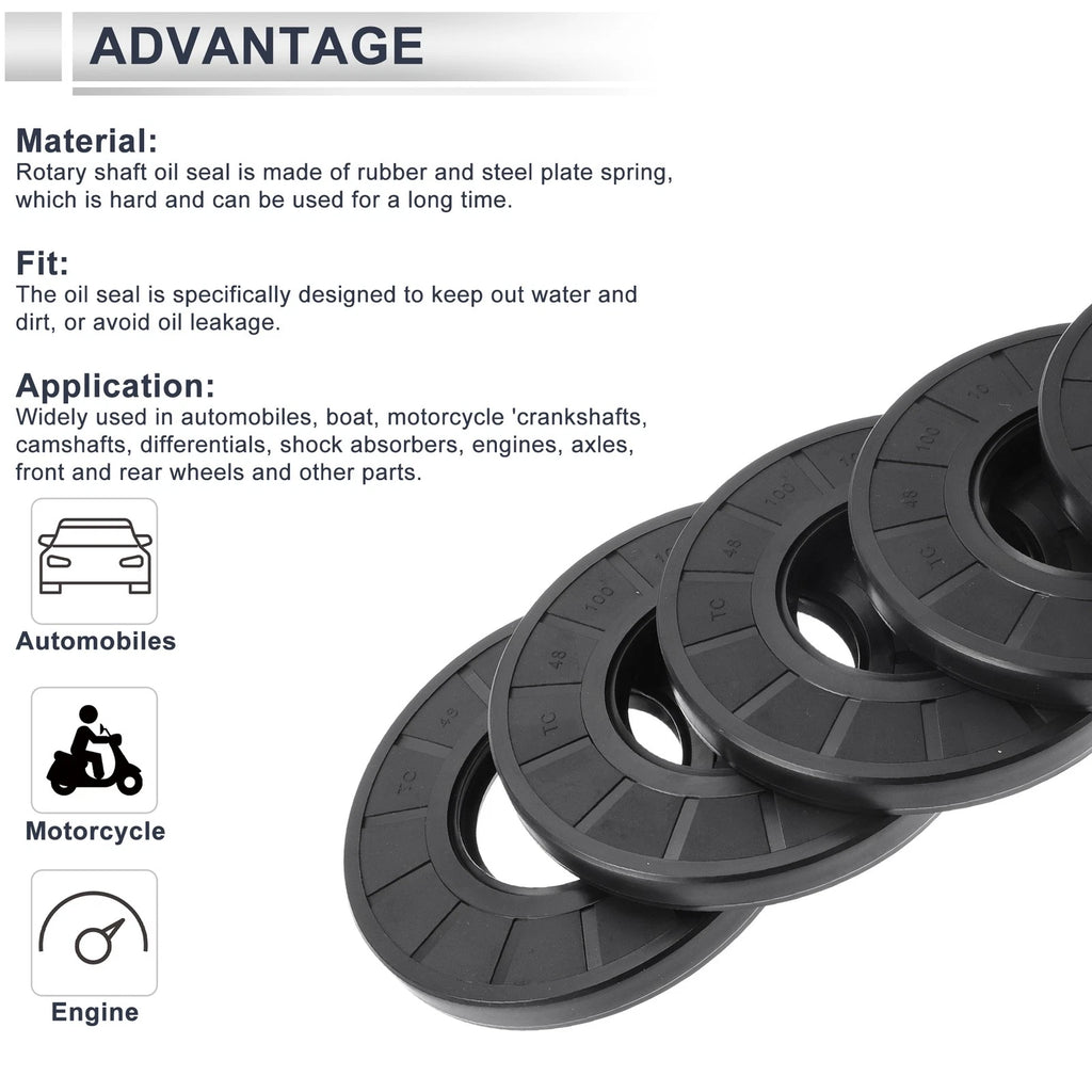 Set of 5 Oil Seal Rotary Shaft Seal Nitrile Rubber 48x100x10mm