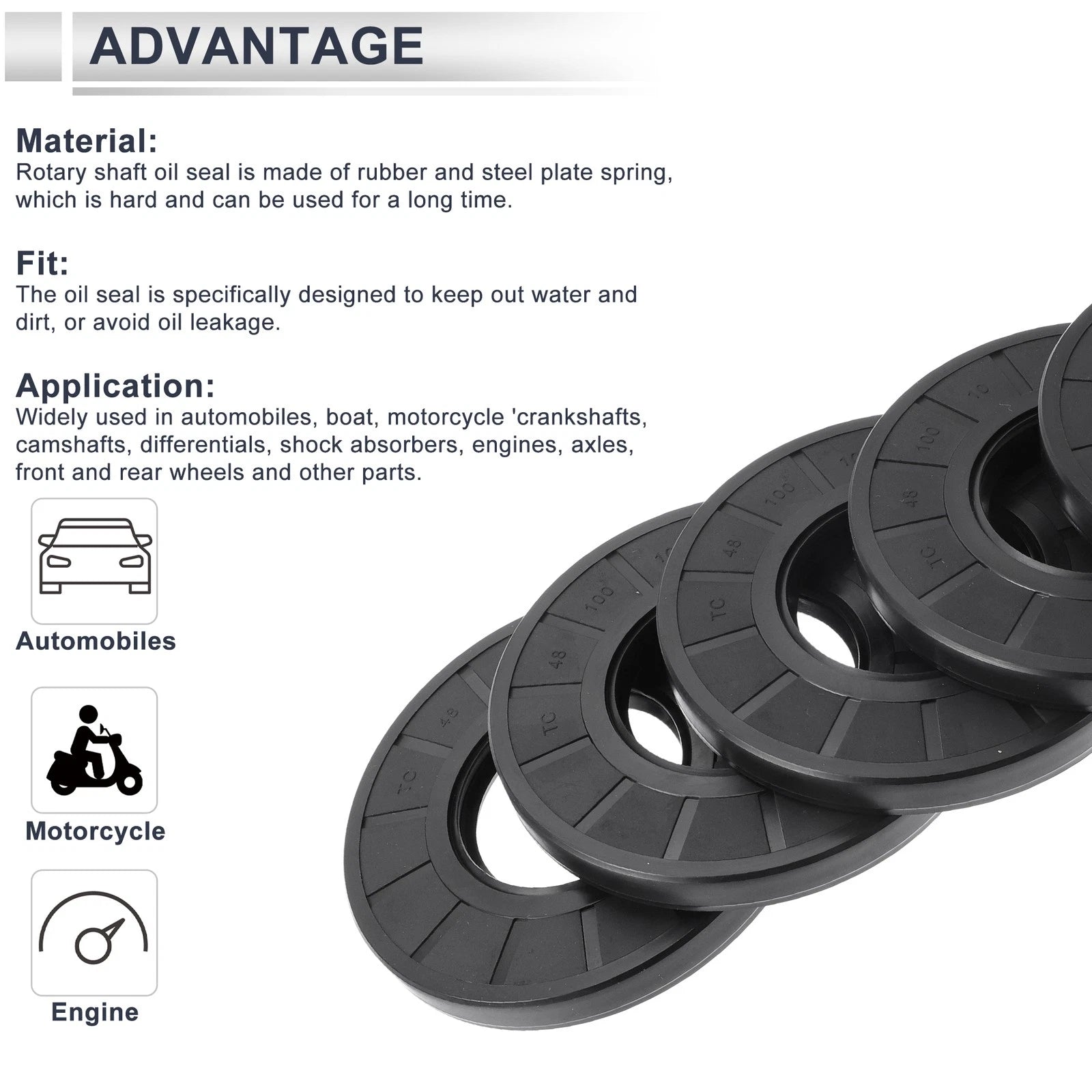 Set of 5 Oil Seal Rotary Shaft Seal Nitrile Rubber 48x100x10mm