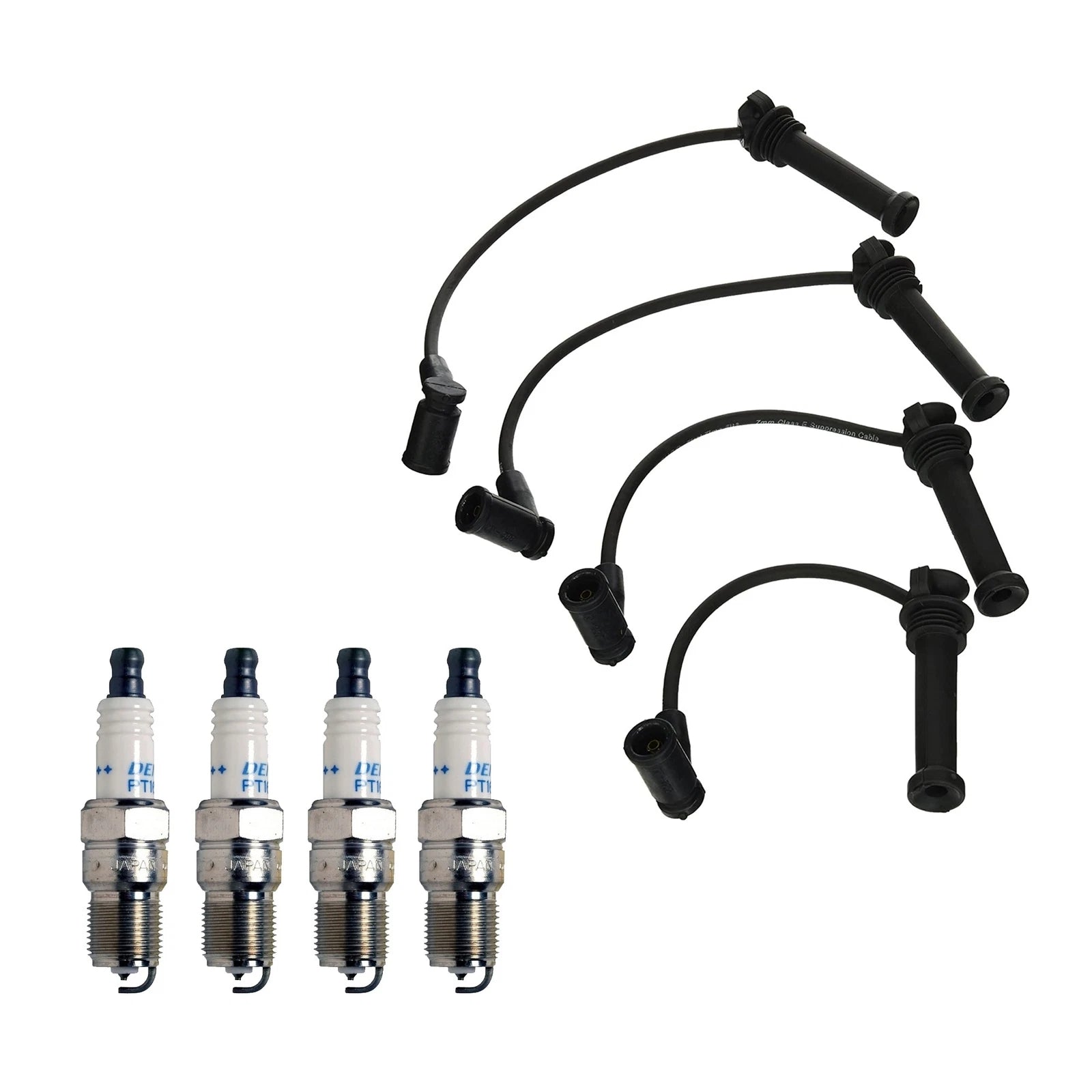 Denso 7mm Wire Set & 4 Double Platinum Spark Plugs for Ford Mazda 2.3L L4