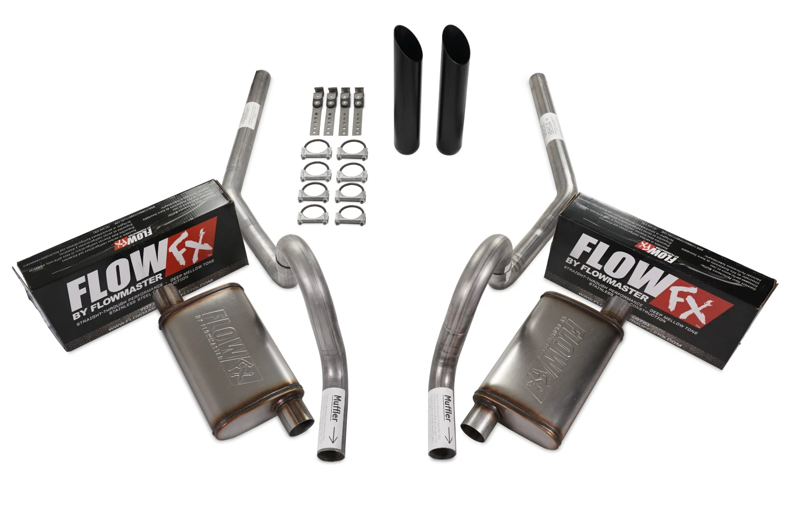 2.5" Dual Exhaust Kit for GM A Body (1964–1972) - Flowmaster Flow FX, Black Tip
