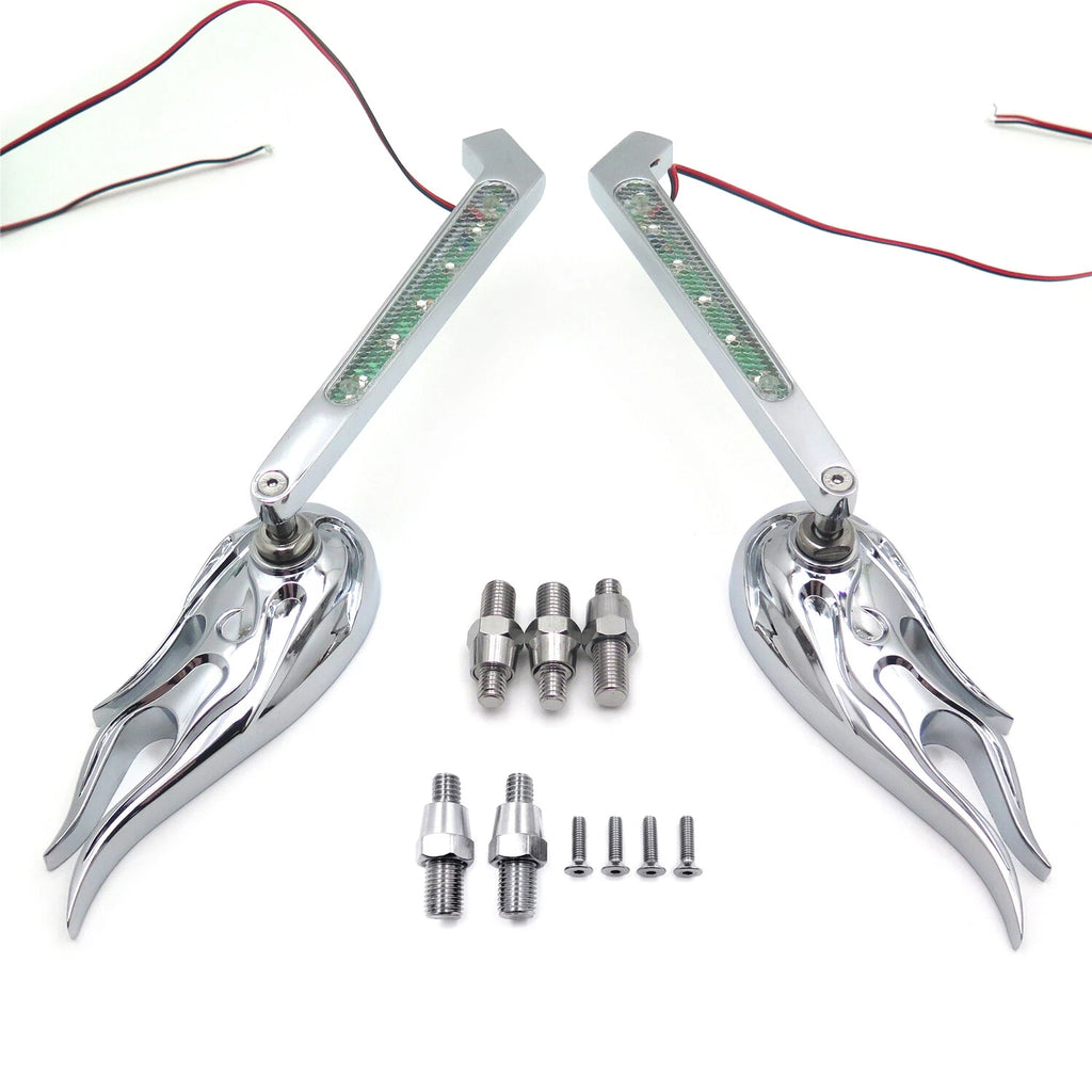 Flame LED Turn Signal Integrated Mirrors for Honda Kawasaki Suzuki (All Years)