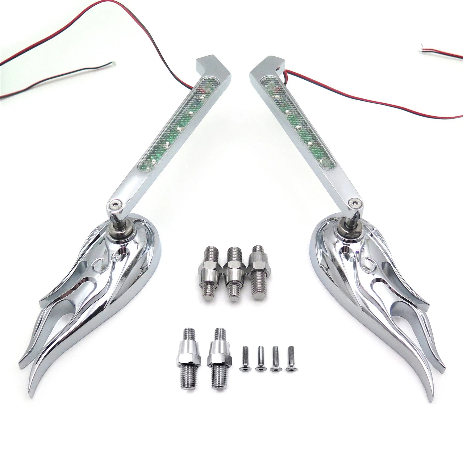 Flame LED Turn Signal Integrated Mirrors for Honda Kawasaki Suzuki (All Years)