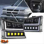 LED DRL Sequential Turn Signal Projector Headlights for Silverado (2003–2007)