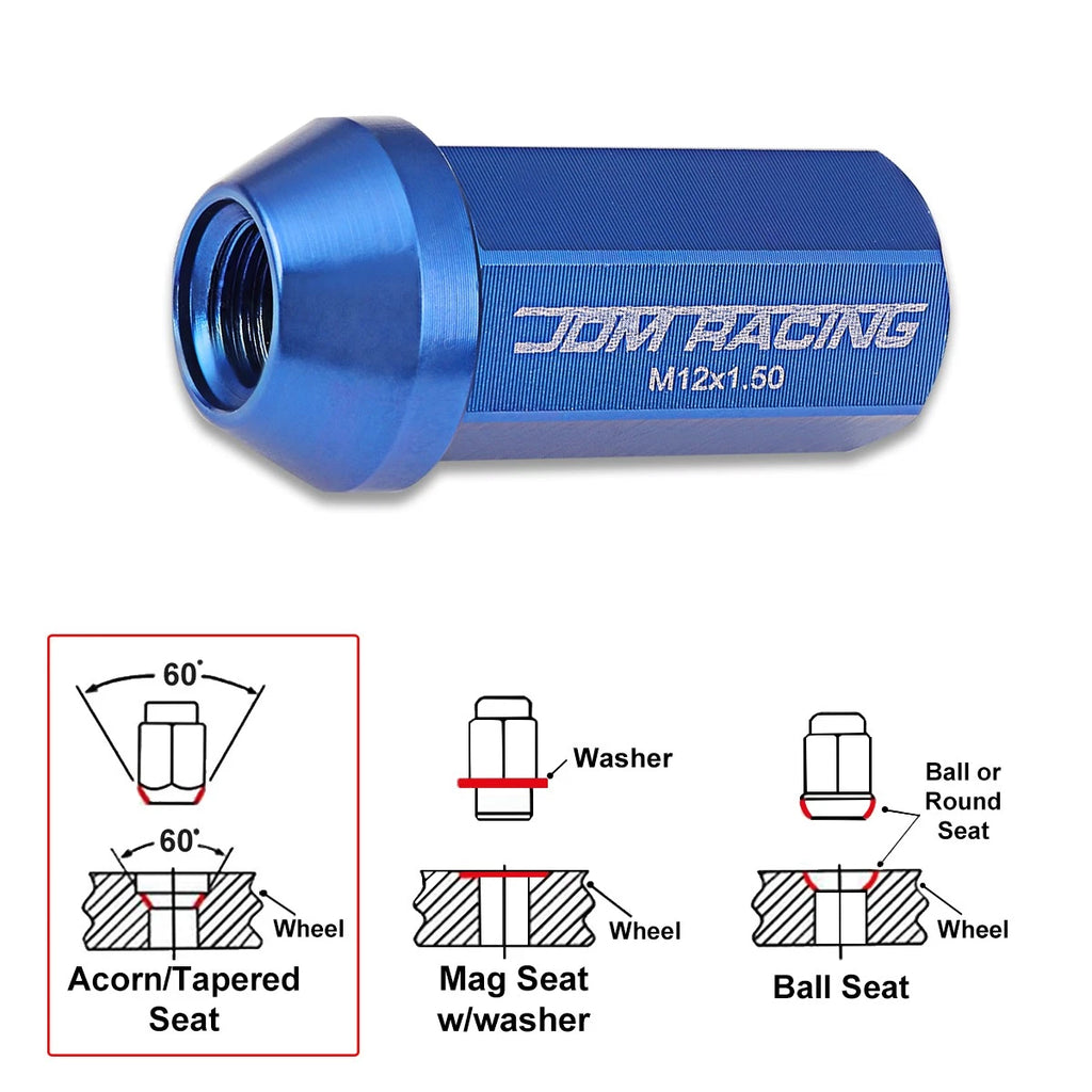 20Pc M12X1.5 Blue JDM Closed End Aluminum Hex Wheel Lug Nuts with 25mm Extension