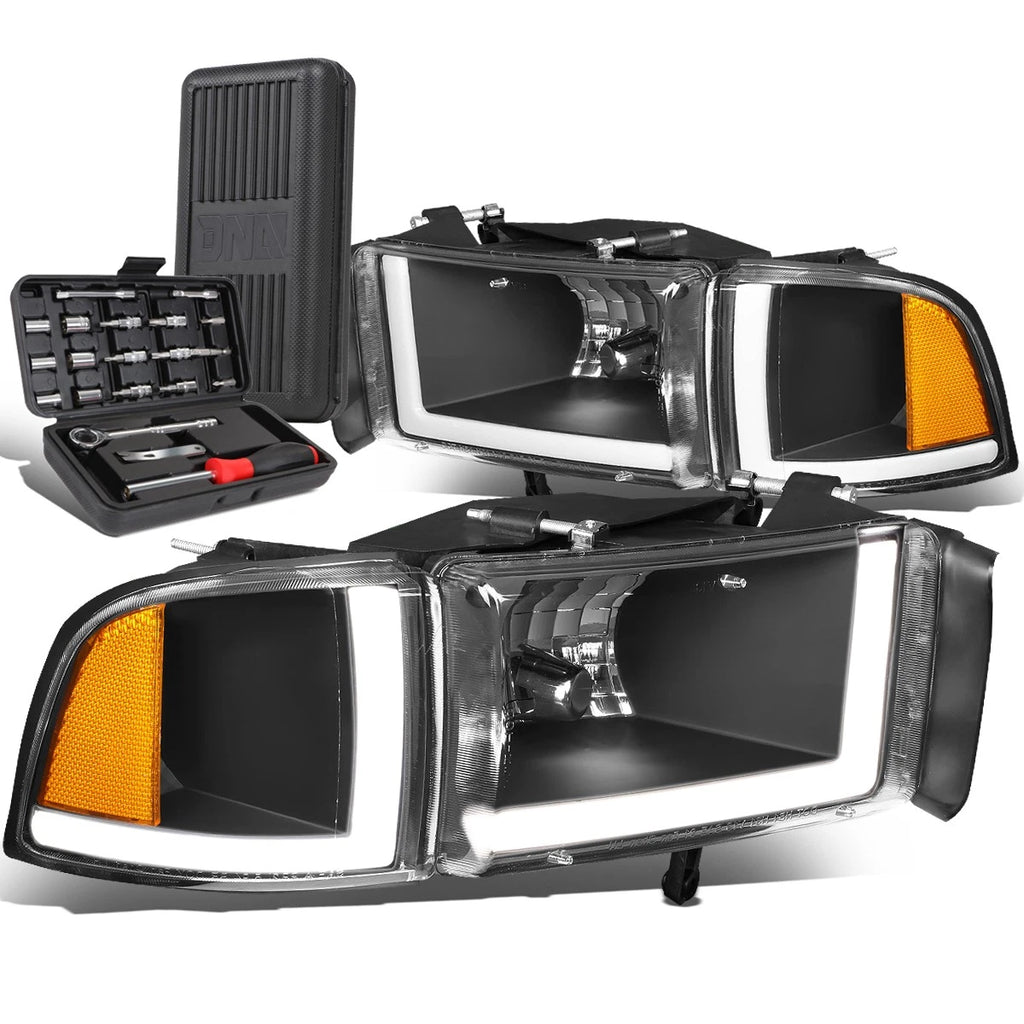 LED DRL Black Amber Side Headlight Lamps for Dodge Ram Truck (1994–2002)