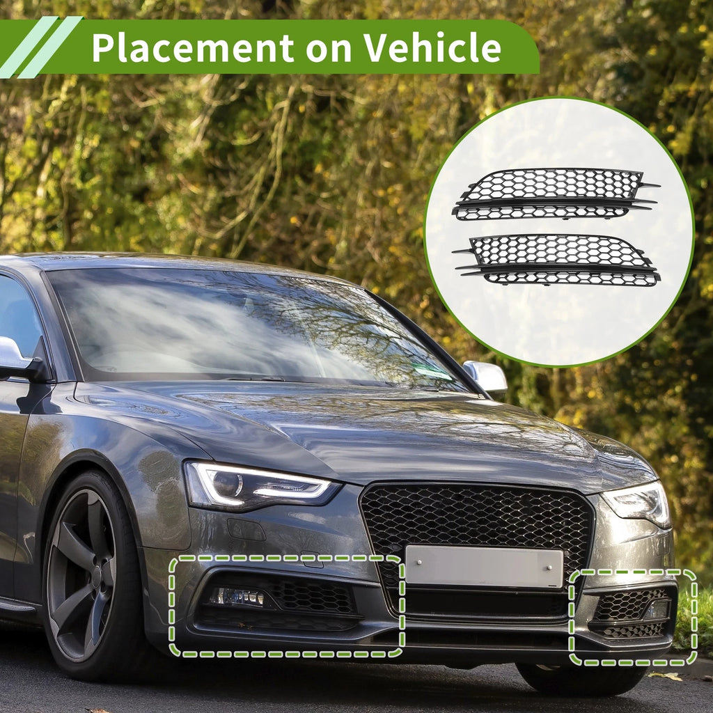 1 Pair Front Fog Light Grills for Audi A6 C7 (2012–2018) No. 4G0807681F Black Honeycomb