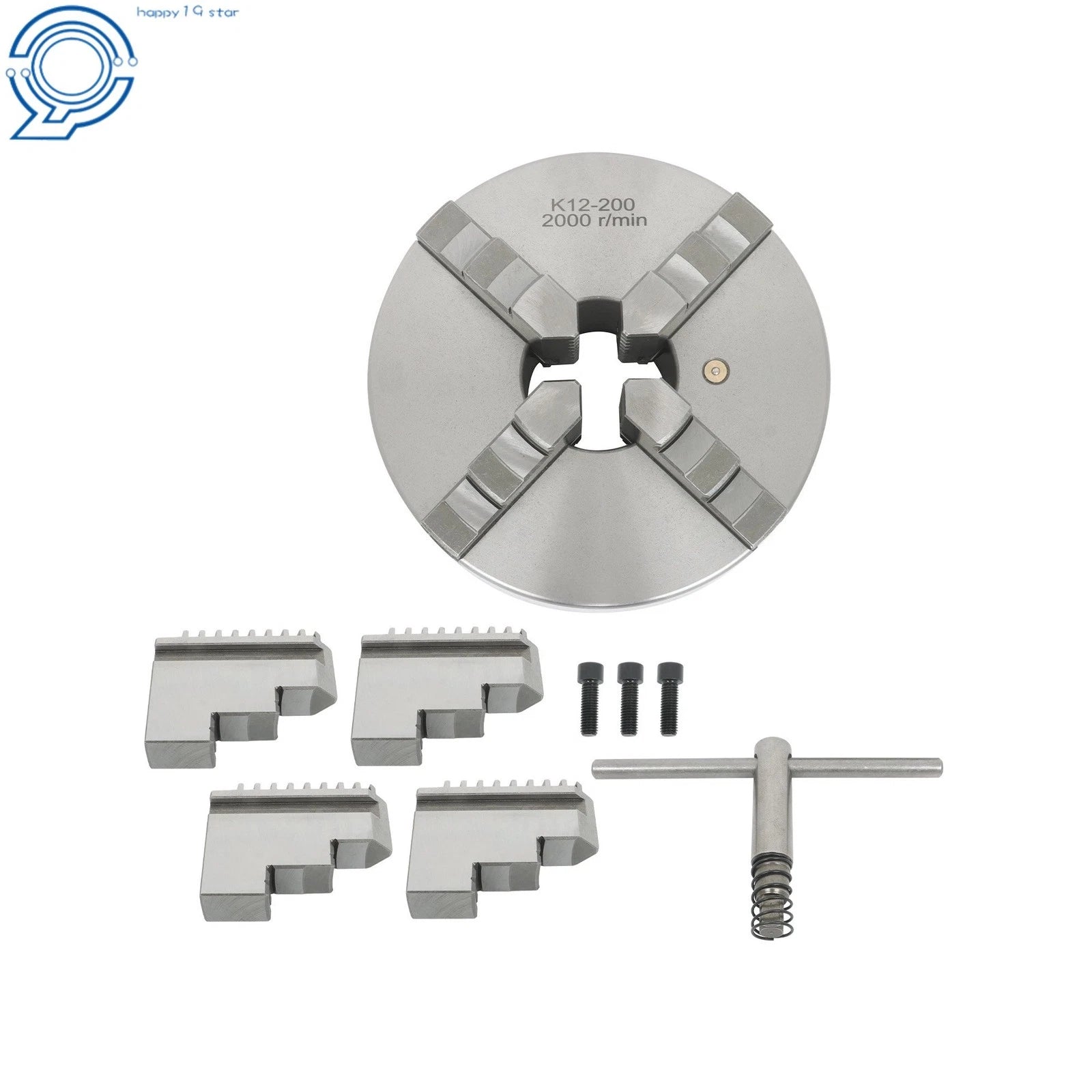 8 Inch Self-Centering 4 Jaw Lathe Chuck with 1-1/2-8 Backing Plate