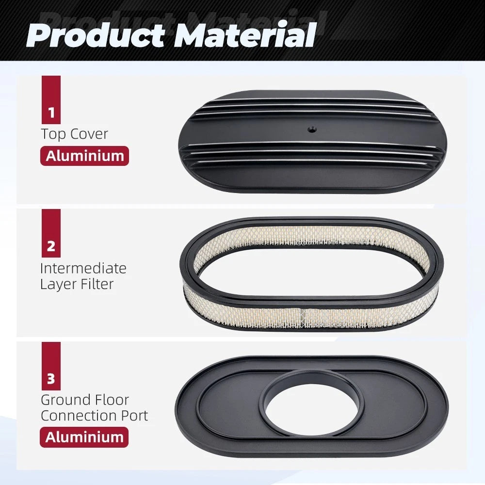 Oval Half Finned Polished Aluminum Air Cleaner with Washable Filter