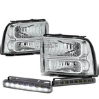 Chrome Clear Corner Headlight, Bumper, Smoked LED Fog Light Kit for Ford Super Duty (2005–2007)