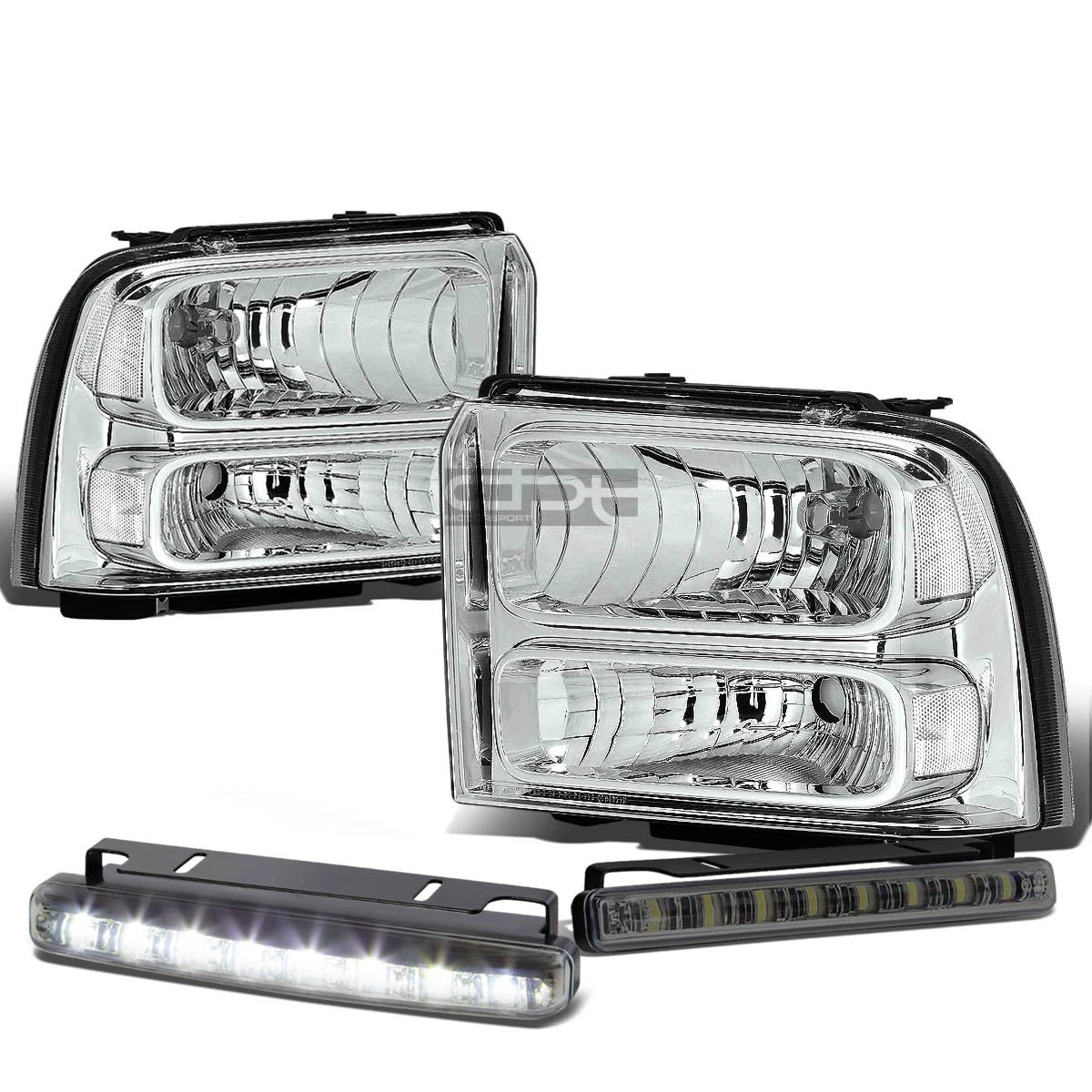 Chrome Clear Corner Headlight, Bumper, Smoked LED Fog Light Kit for Ford Super Duty (2005–2007)