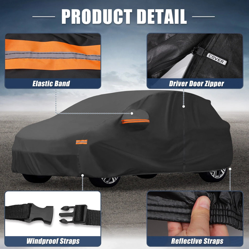 Waterproof Car Cover for Honda CRV (1995–2023) 210D-PU Oxford, Zippered Black