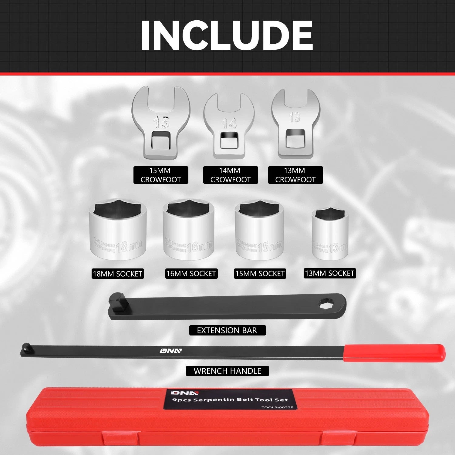 9-Pc Serpentine Belt Tool Set for Chrysler, Ford, GM