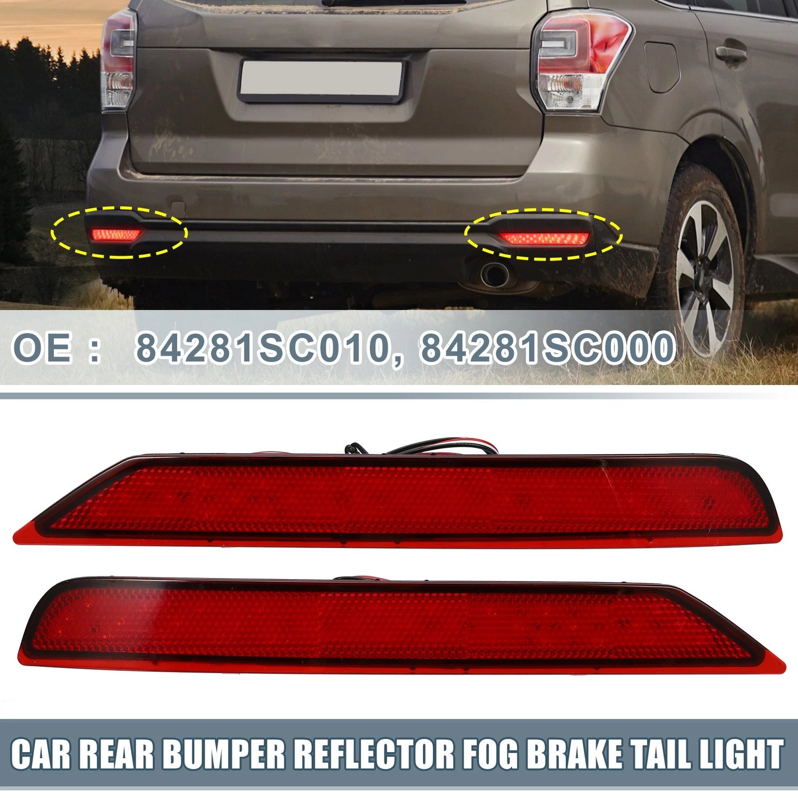 2X Rear Bumper Reflector LED Brake Tail Light 84281SC010 for Subaru Forester (2014–2018)