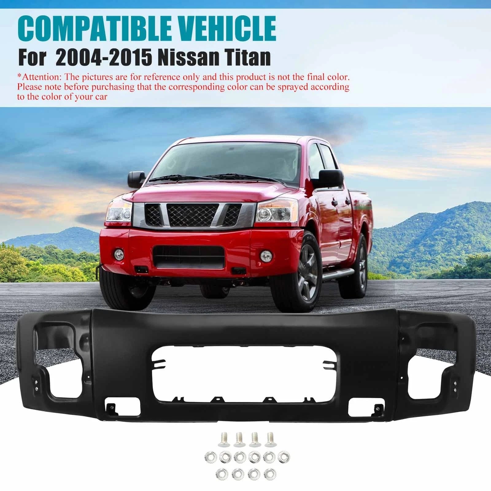 Black Steel Front Bumper Face Bar for Nissan Titan (2004–2015) w/Fog Light Holes