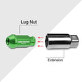 20Pc M12X1.25 Green JDM Open-End Acorn Hex Wheel Lug Nuts + Extension 25mm