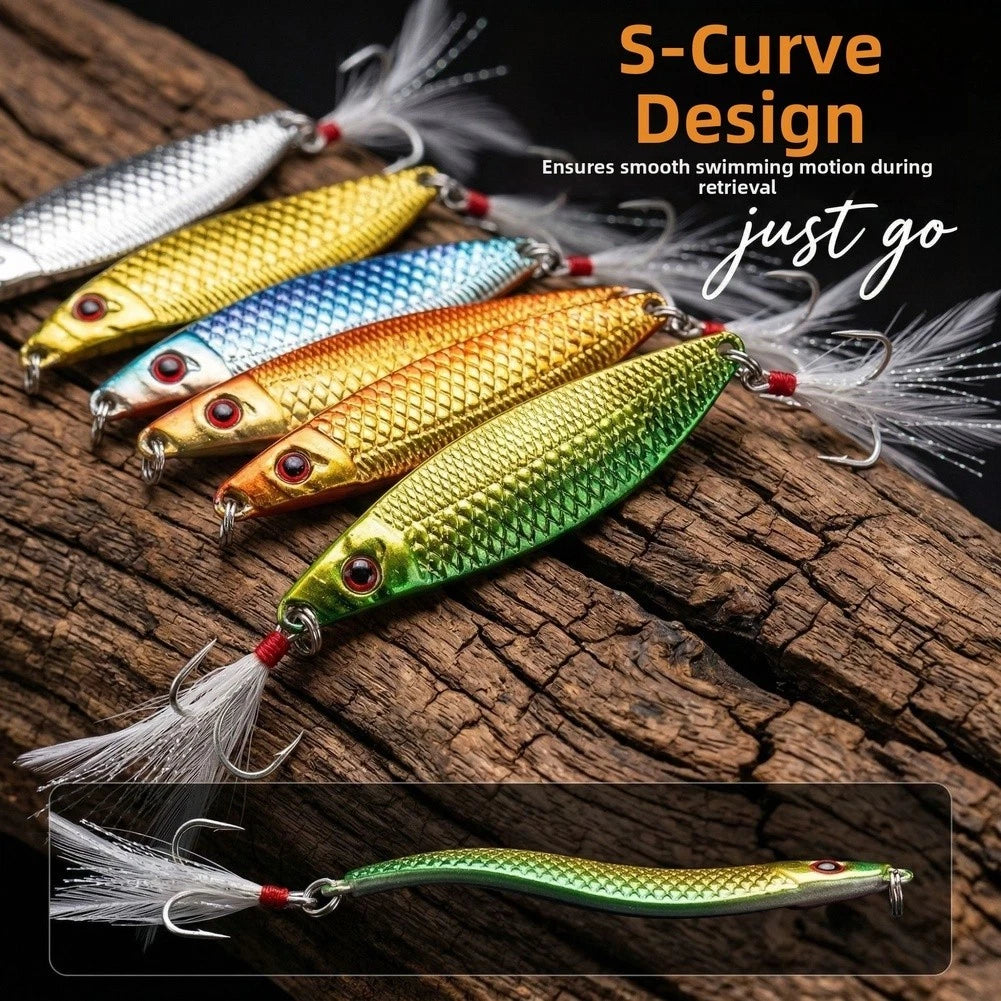 S Shaped Spoon Bait with Treble Hook for Saltwater & Freshwater Fishing