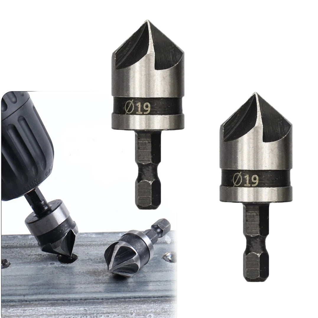 Chamfer Bit Set of 2 for Wood and Metal (12mm, 16mm, 19mm) 5 Flute