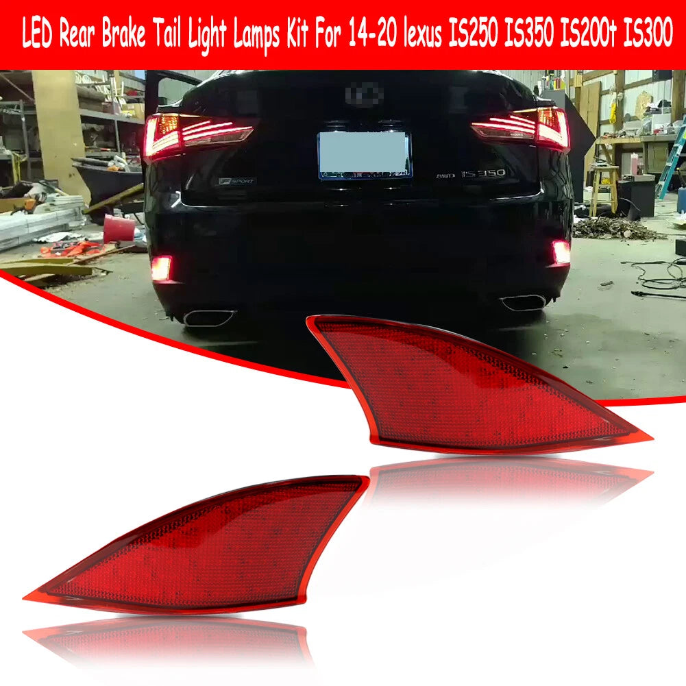 2X Red Lens LED Bumper Reflector Signal Brake Light for Lexus IS250 IS350 (2014–2023)