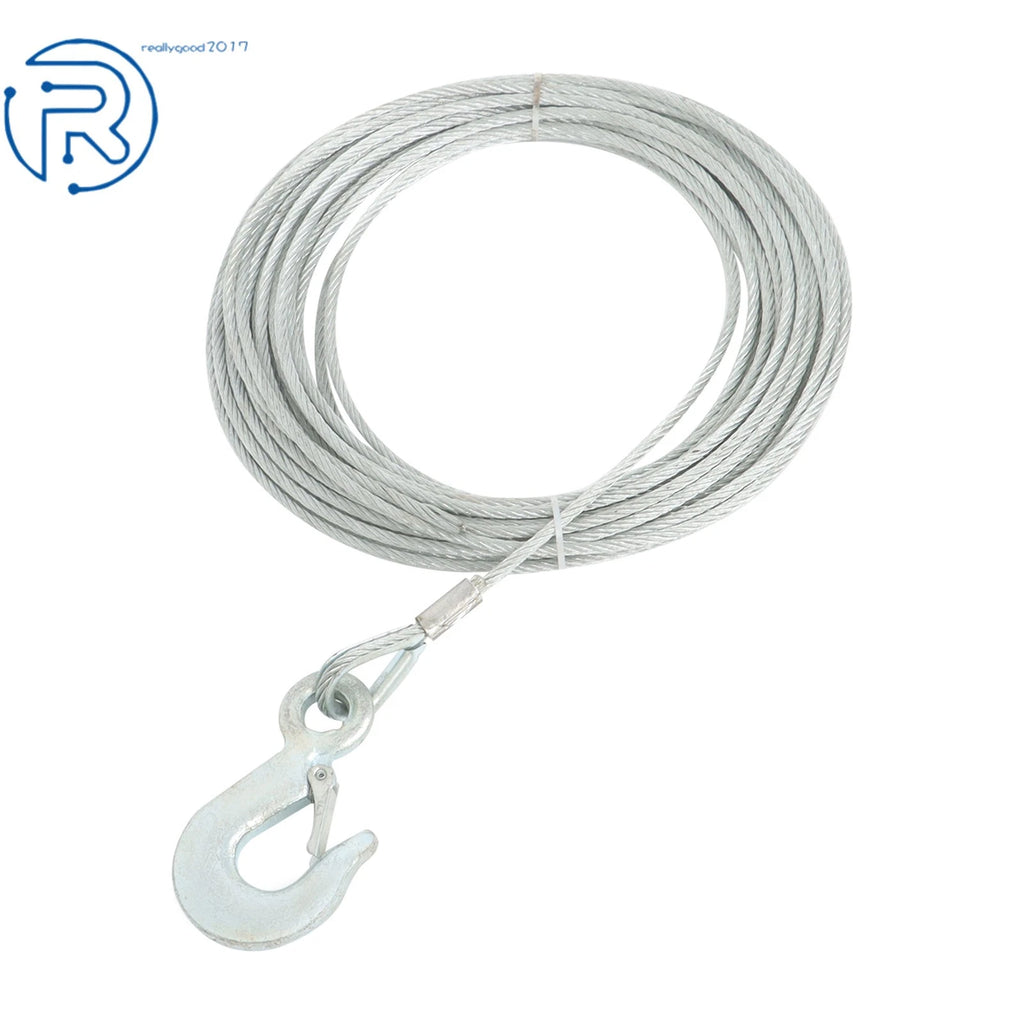Winch Cable 3/16" × 50Ft Galvanized Steel with 1/4" G70 Slip Hook